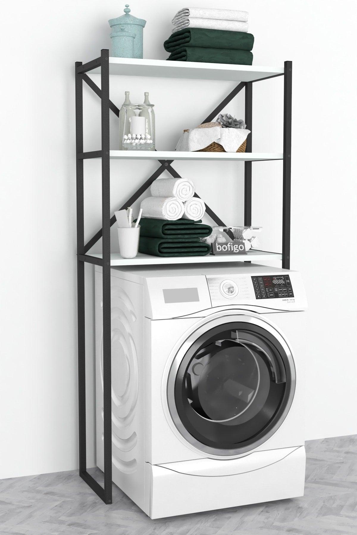 3 Shelves Metal Bathroom Organizer Metal Bathroom Shelf Washing Machine Top White - Swordslife