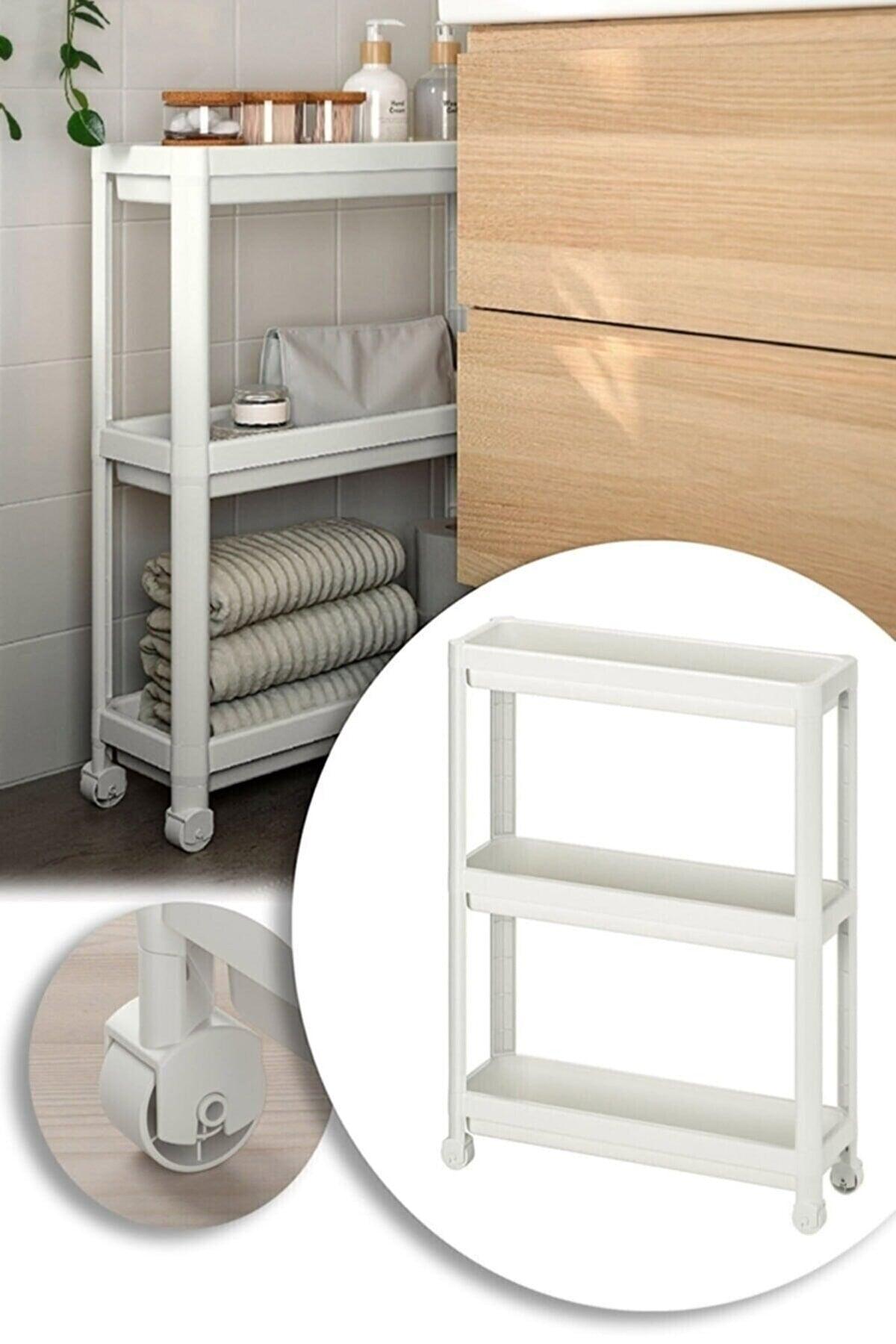 Tiers Wheeled Vesken Shelf | Bathroom Kitchen Organizer Rectangular Wheeled Shelf Organizer White - Swordslife