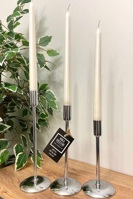 3 ( Triple ) Flat Foot Silver Candlestick Candle Holder