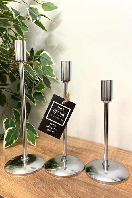 3 ( Triple ) Flat Foot Silver Candlestick Candle Holder