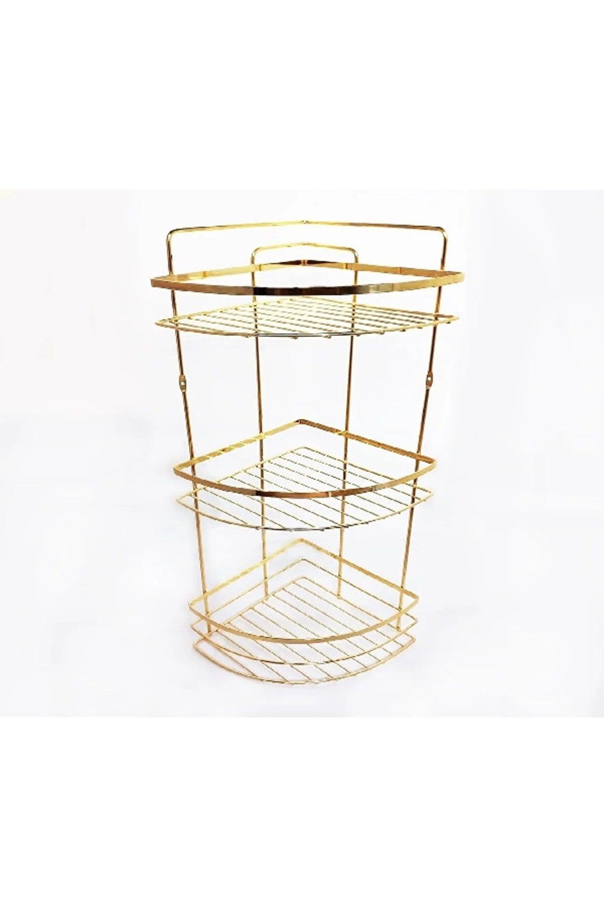 3 Tier Luxus Badezimmer Dusche Regal Ecke Schwamm Seifenspender Gold - Swordslife