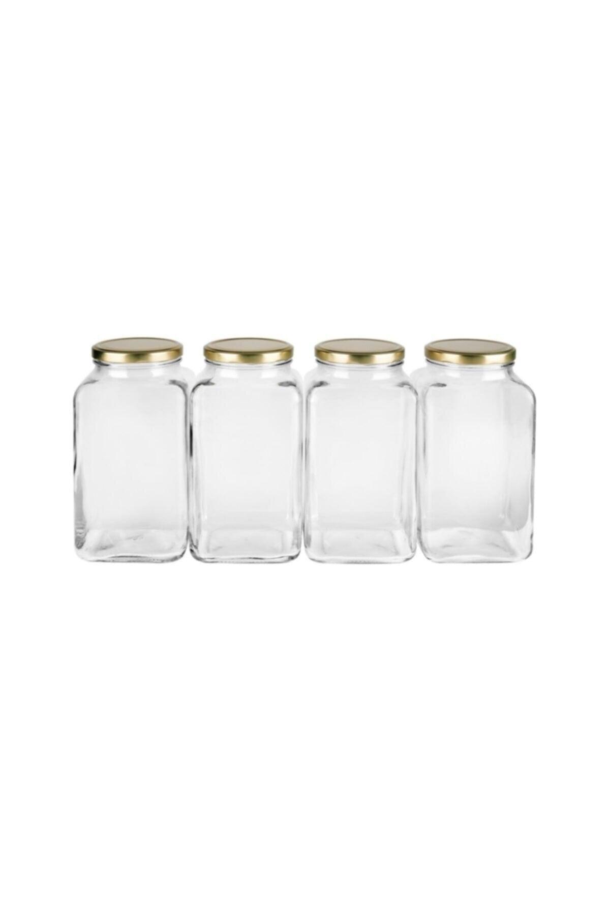 3000 Cc Cornered Glass Jar With Lid - Gold