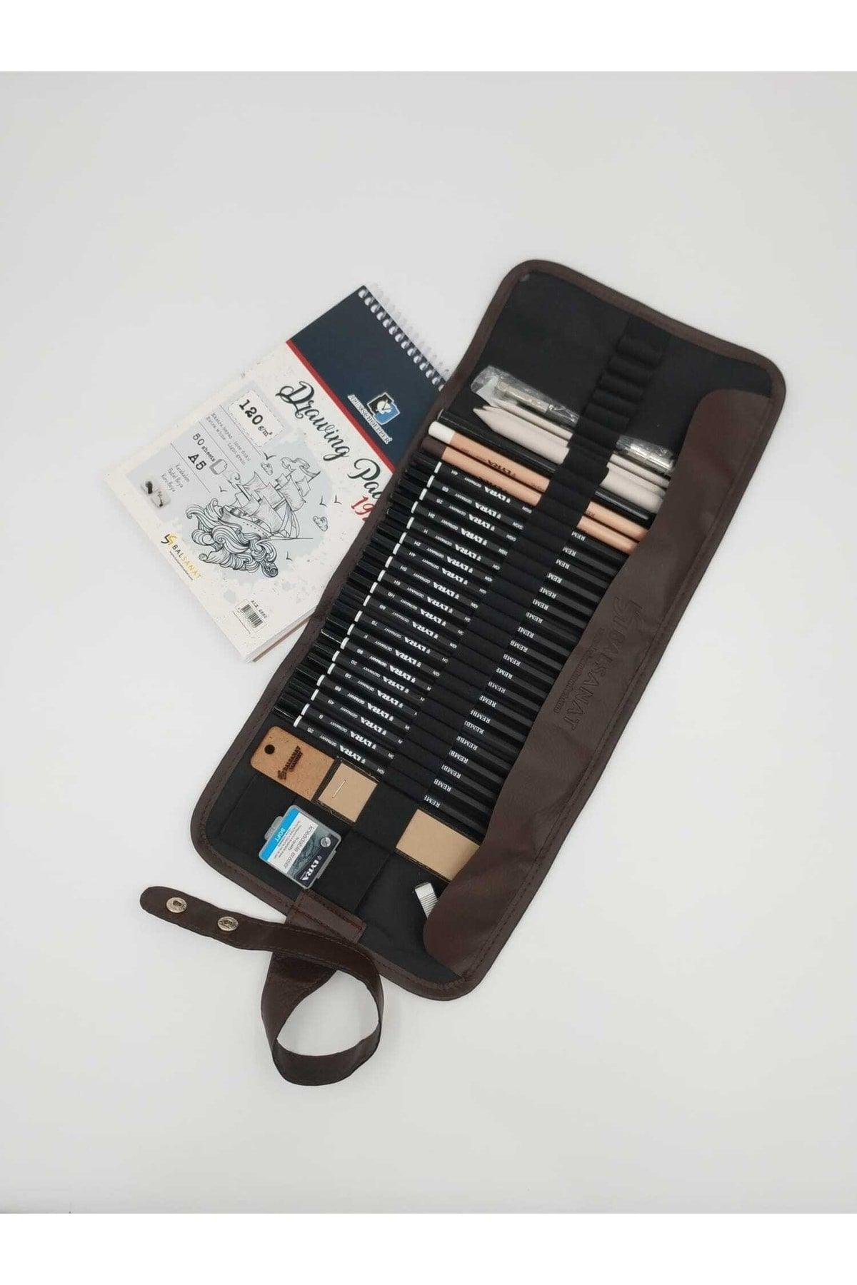 32 Pieces Roll Pen Holder Sketch Set And A5 Notebook