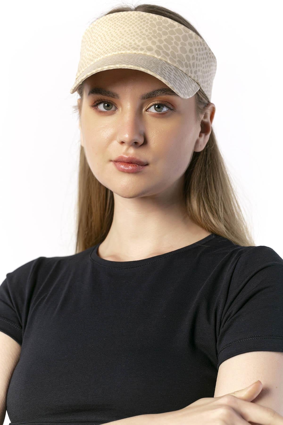 14055 Uv Protected Leopard Patterned Beige Colored Open Top Visor Hat