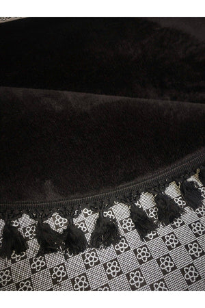 Decorative Modern Smirna Plush Black Pompom Fringed Oval Closet Set - Swordslife