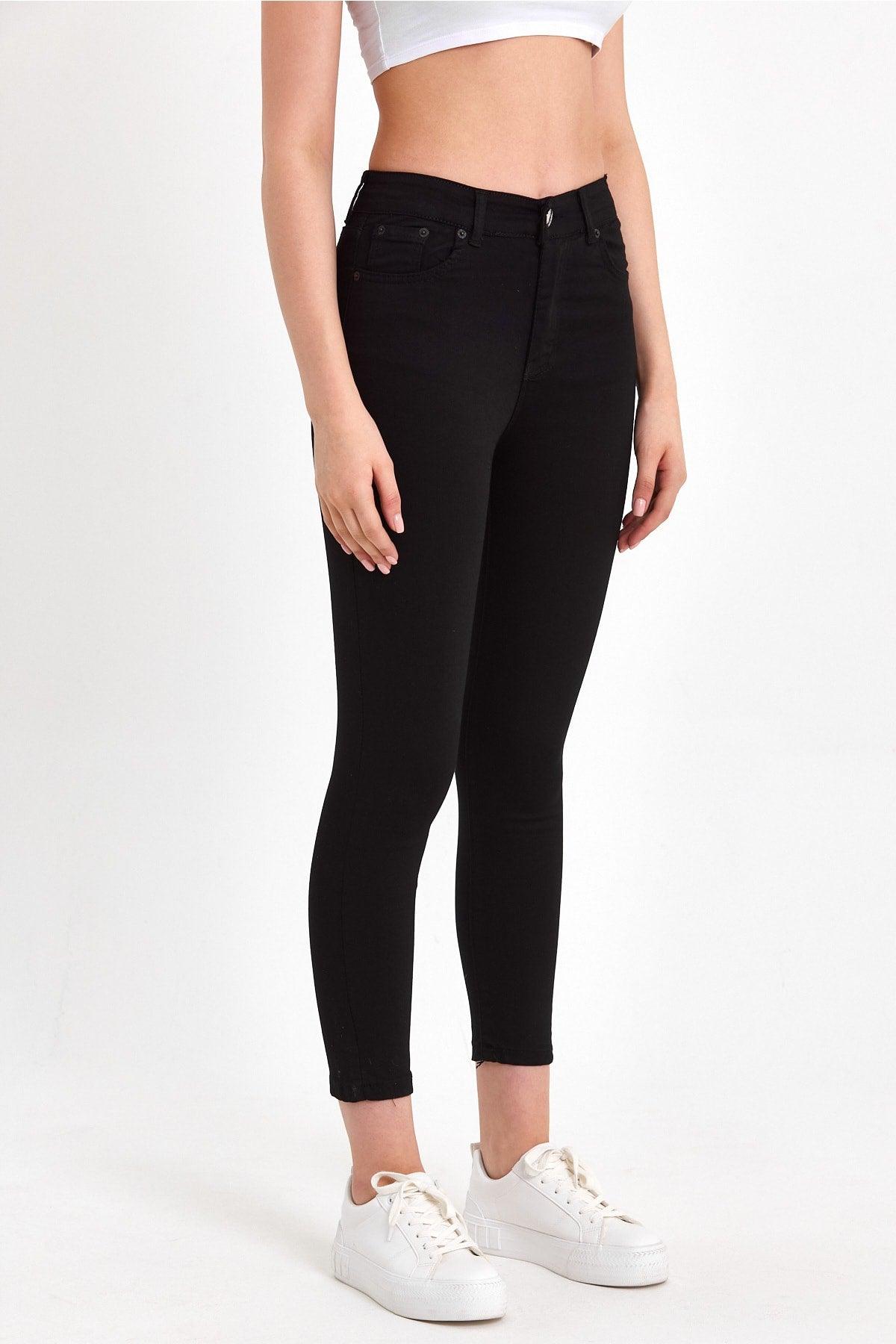 Black Gathering Non-Fading Fabric High Waist Skinny Jean - Swordslife