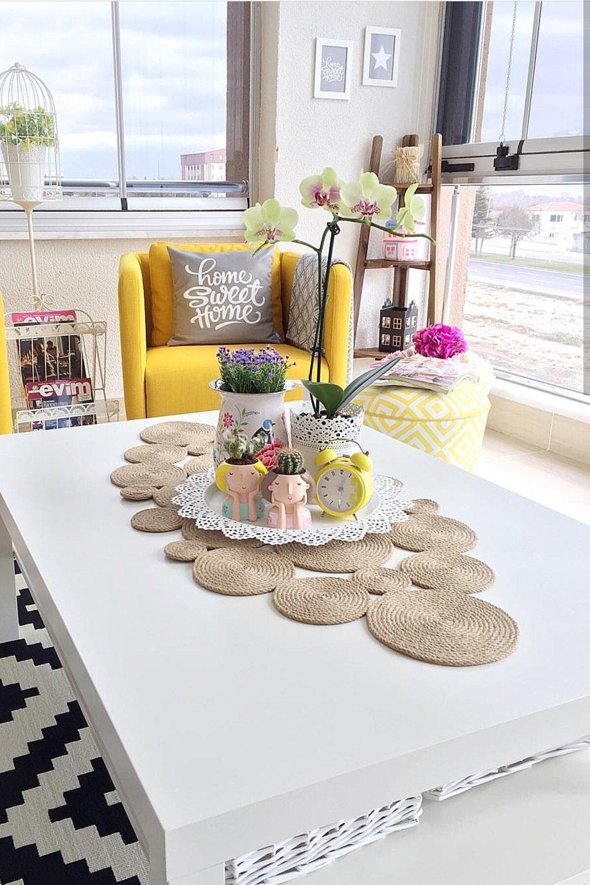 Olva Straw Jute Living Room Kitchen Table Cloth / Runner / Ranır 100x45cm - Swordslife