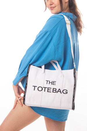 Women'S White Tote Bag Canvas Long Strap Bag Shoulder Bag