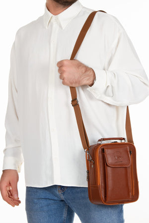Adelina Tan Leather Steel Case Hand And Shoulder Bag With Phone Compartment And Card Holder Wallet With Mechanism