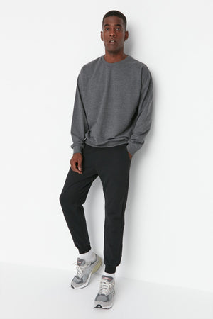 Black Men'S Basic Regular/Normal Fit Rubber Leg Sweatpants Tmnss20Ea0053