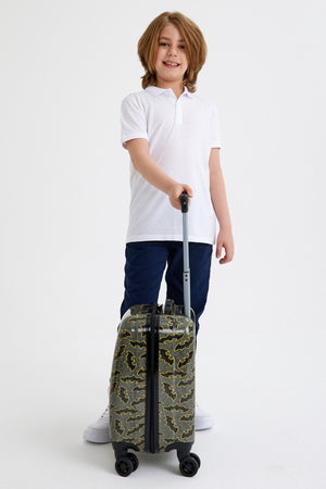 Kids Dark Gray Mustard Bat Patterned Child Suitcase 16740