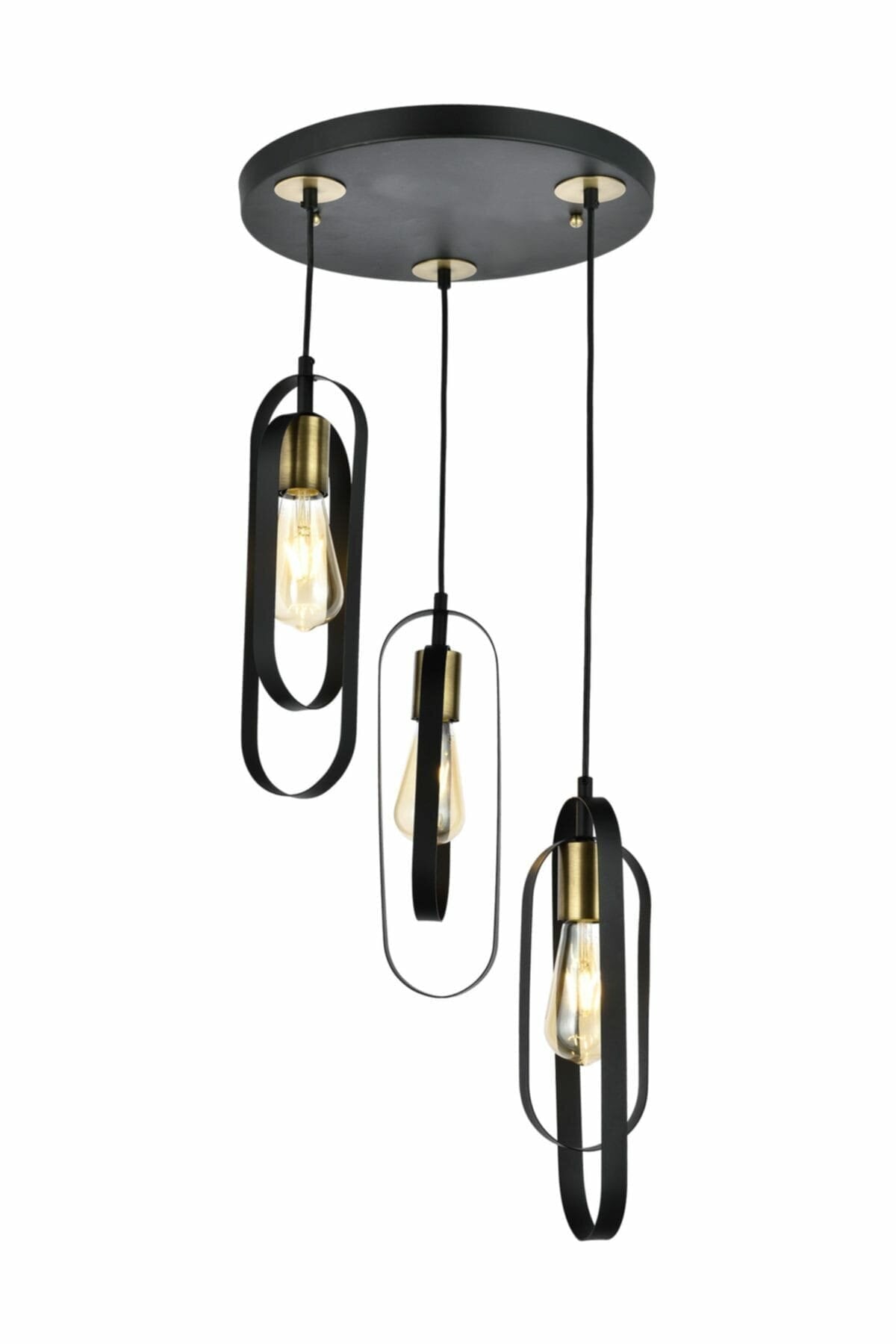 Koza 3-Piece Round Black Modern Young Room Kitchen Retro Living Room Pendant Lamp Chandelier