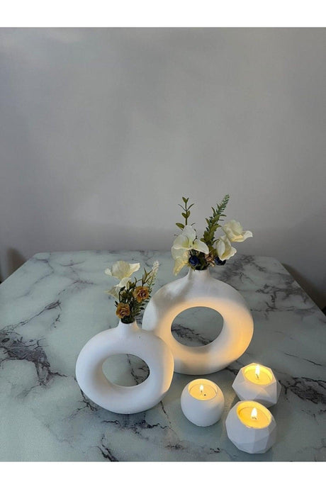 Set of 2 Ring Vase and 3 Tealight Candle Holder Bohemian - Swordslife
