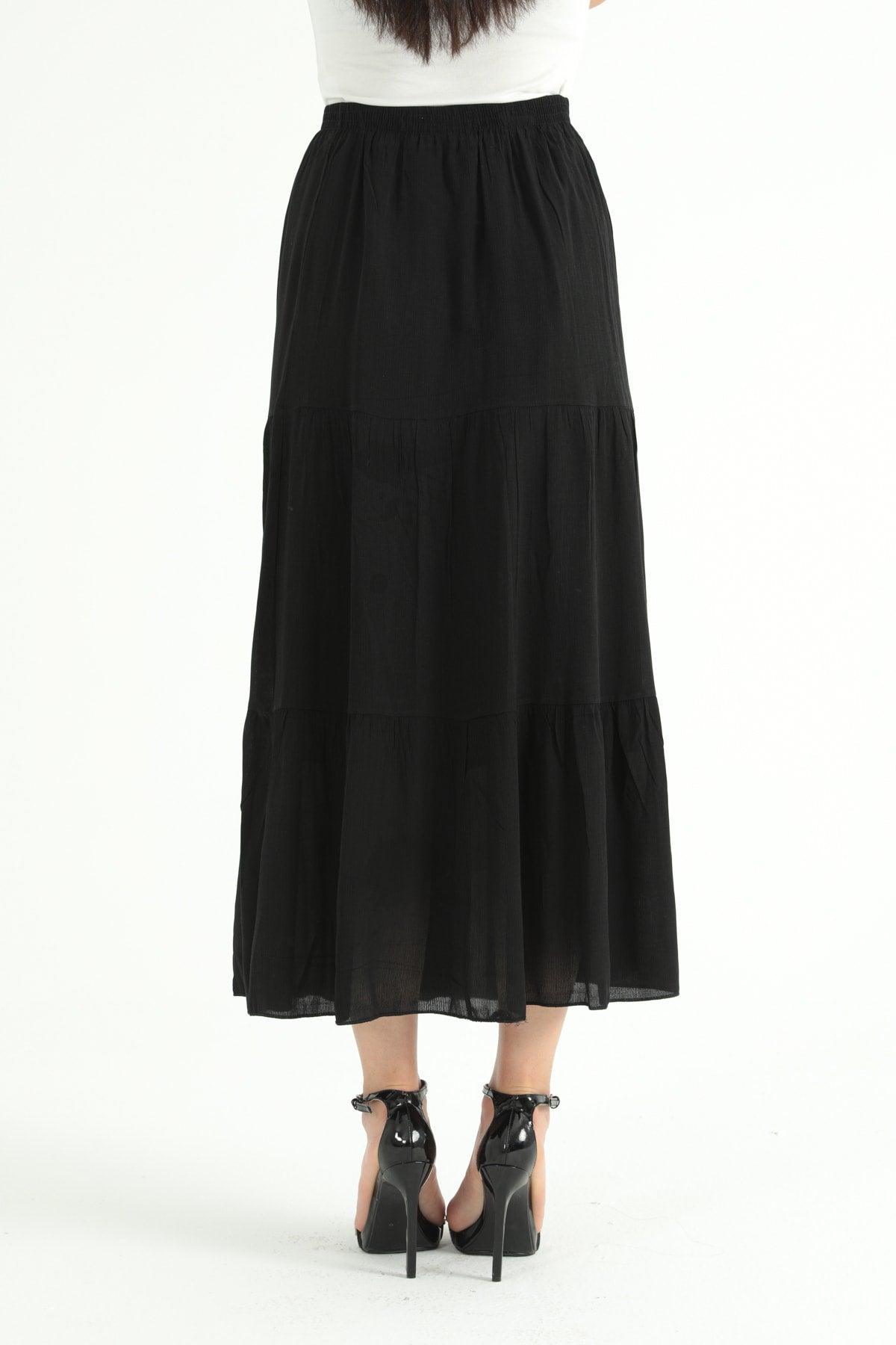 Women's Frilled Long Skirt Black - Swordslife