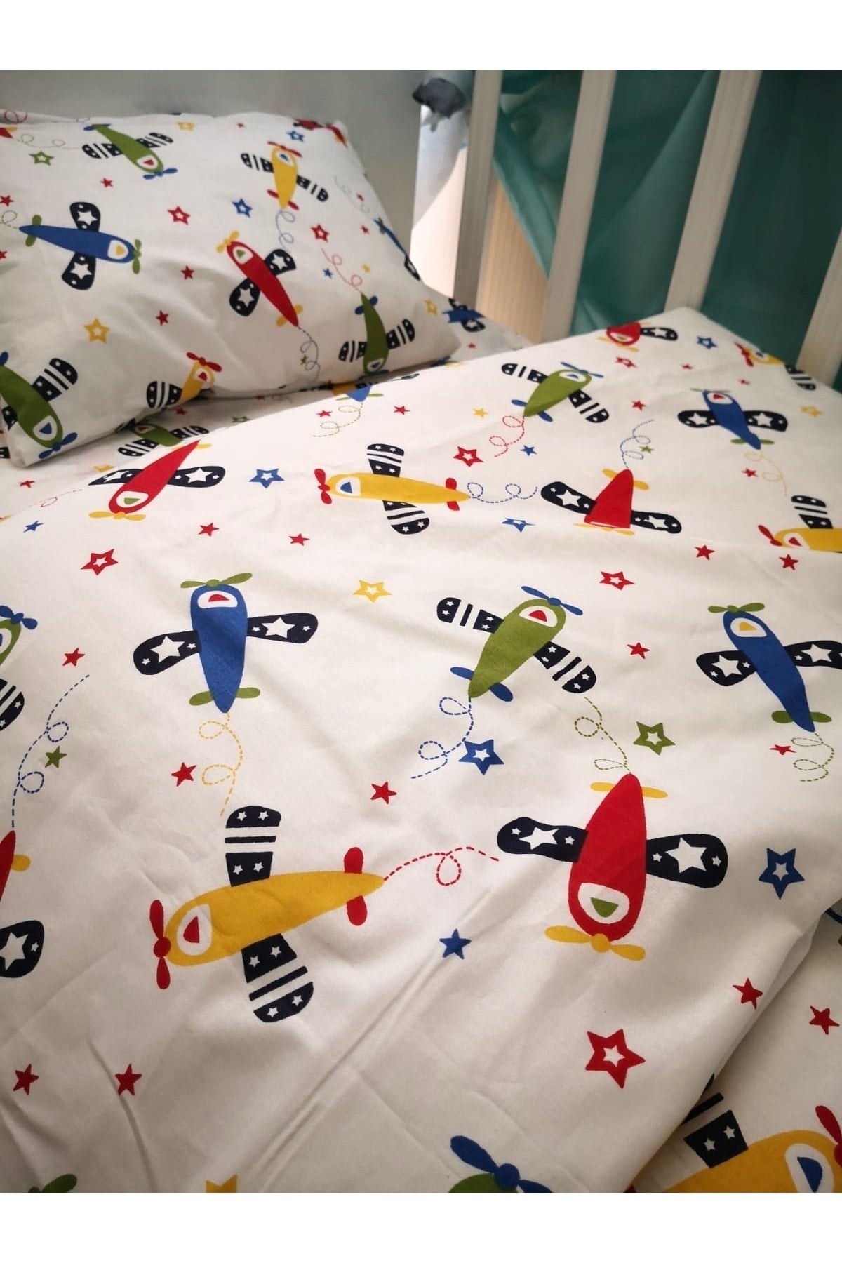 100% Cotton Baby Boy Duvet Cover Set 100x150 Airplane Pattern