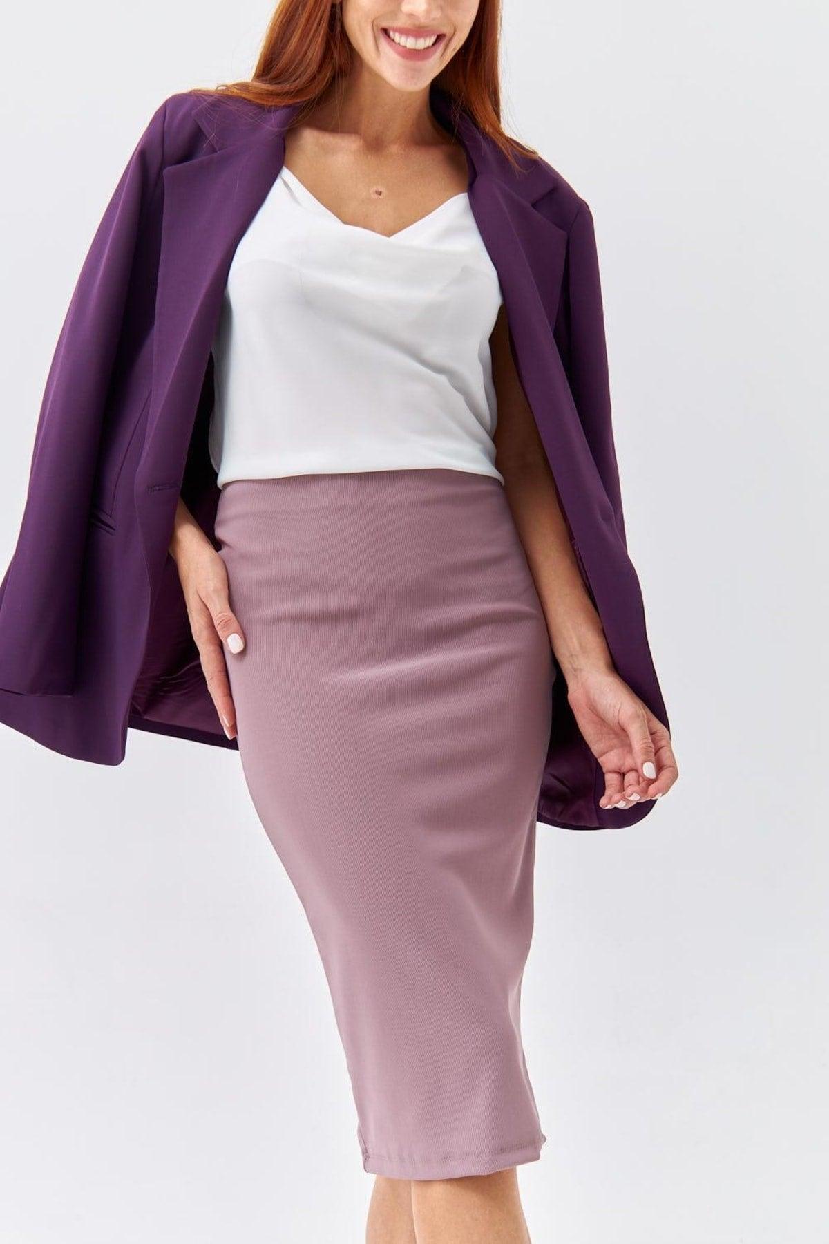 Midi Length Pencil Light Plum Skirt - Swordslife