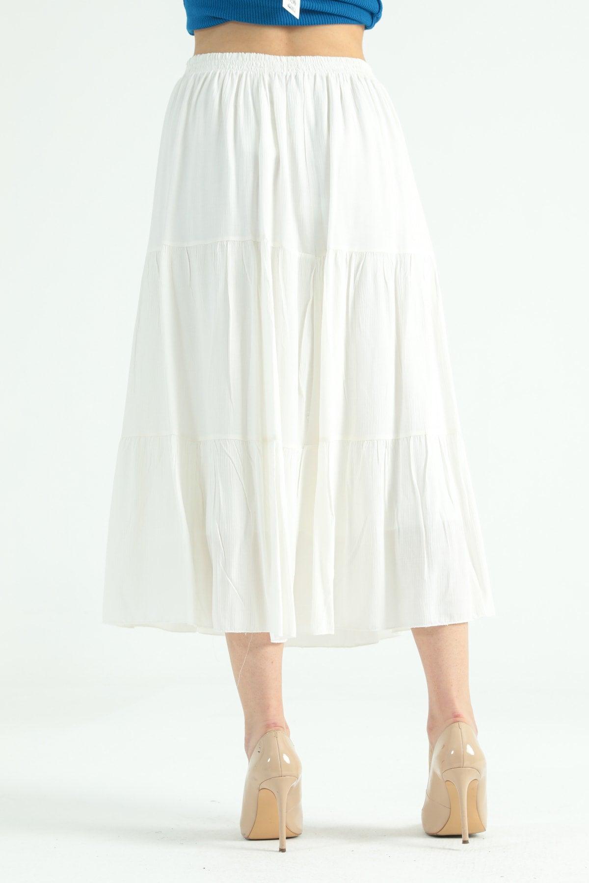 Solid Frilled Long Skirt White - Swordslife