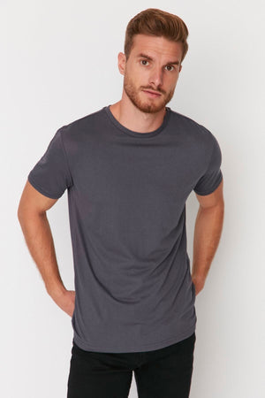 Anthracite Men'S Basic Regular/Normal Cut Crew Neck Short Sleeved T-Shirt