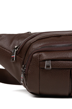 Men'S Leather Headphone Outlet Waterproof Cross Shoulder And Waist Bag (Daily Use Brown Color)
