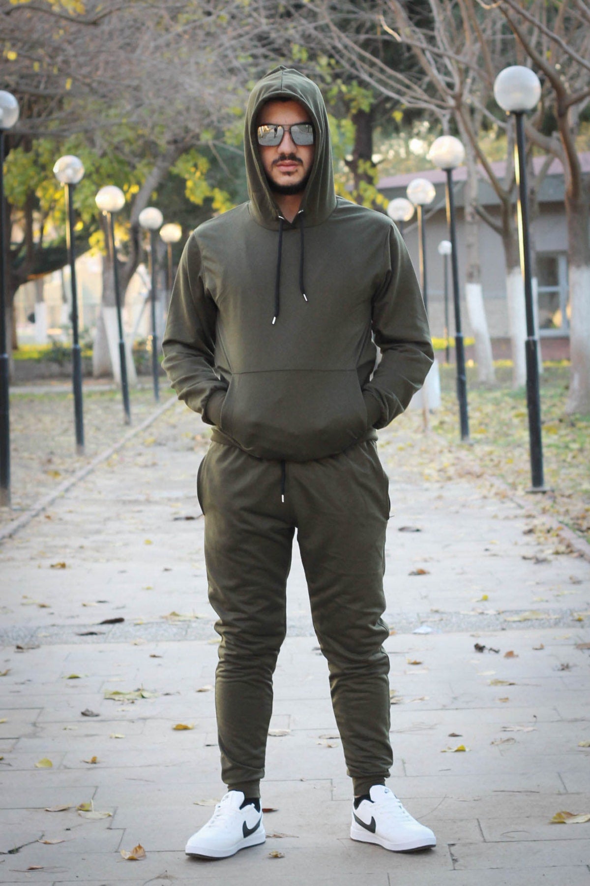 Hooded Kangaroo Pocket Cotton Men'S Tracksuit Set