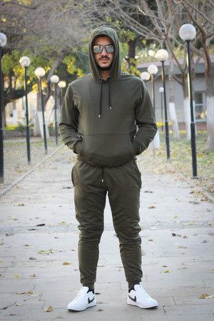 Hooded Kangaroo Pocket Cotton Men'S Tracksuit Set
