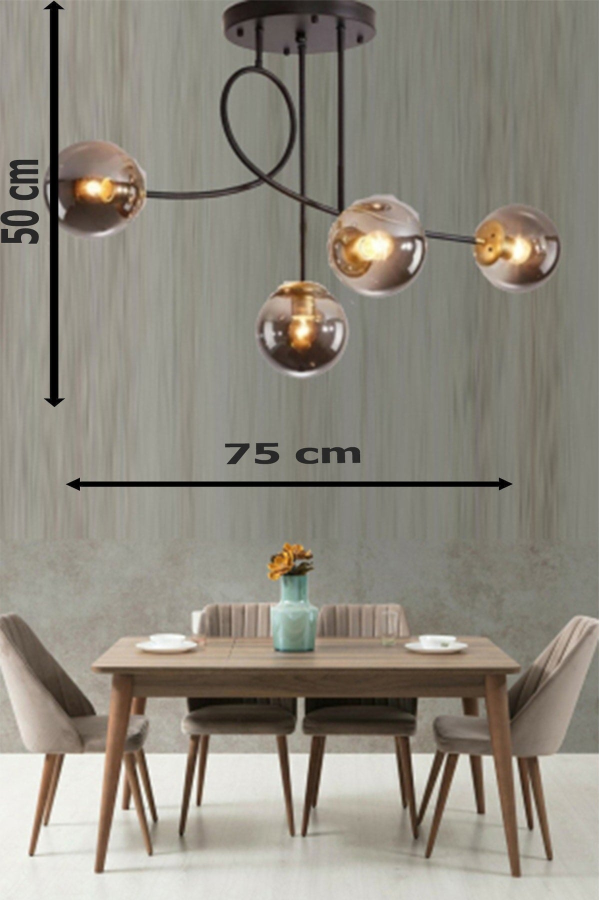 Jade Modern Globe Glass Black Case Smoked Glass Living Room - Kitchen - Bedroom 4-Piece Chandelier