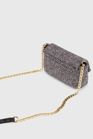 Women'S Tweed Black Chain Magnet Closure Crossbody Bag 225