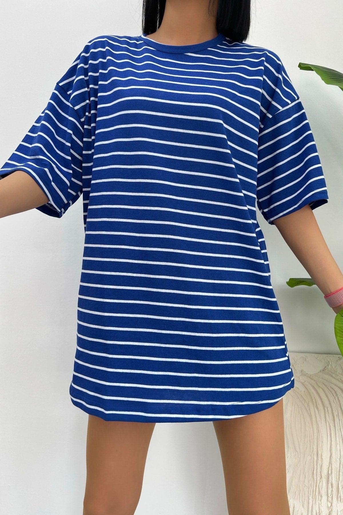 2 Pack Unisex Crew Neck Cotton Striped Oversize Boyfriend T-shirt Beybun Boutique - Swordslife