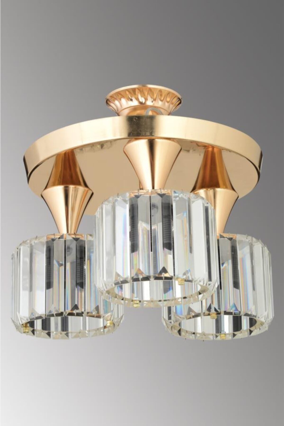 Ahu 3-Piece Gold Plafonier Y-10 Crystal Stone Chandelier