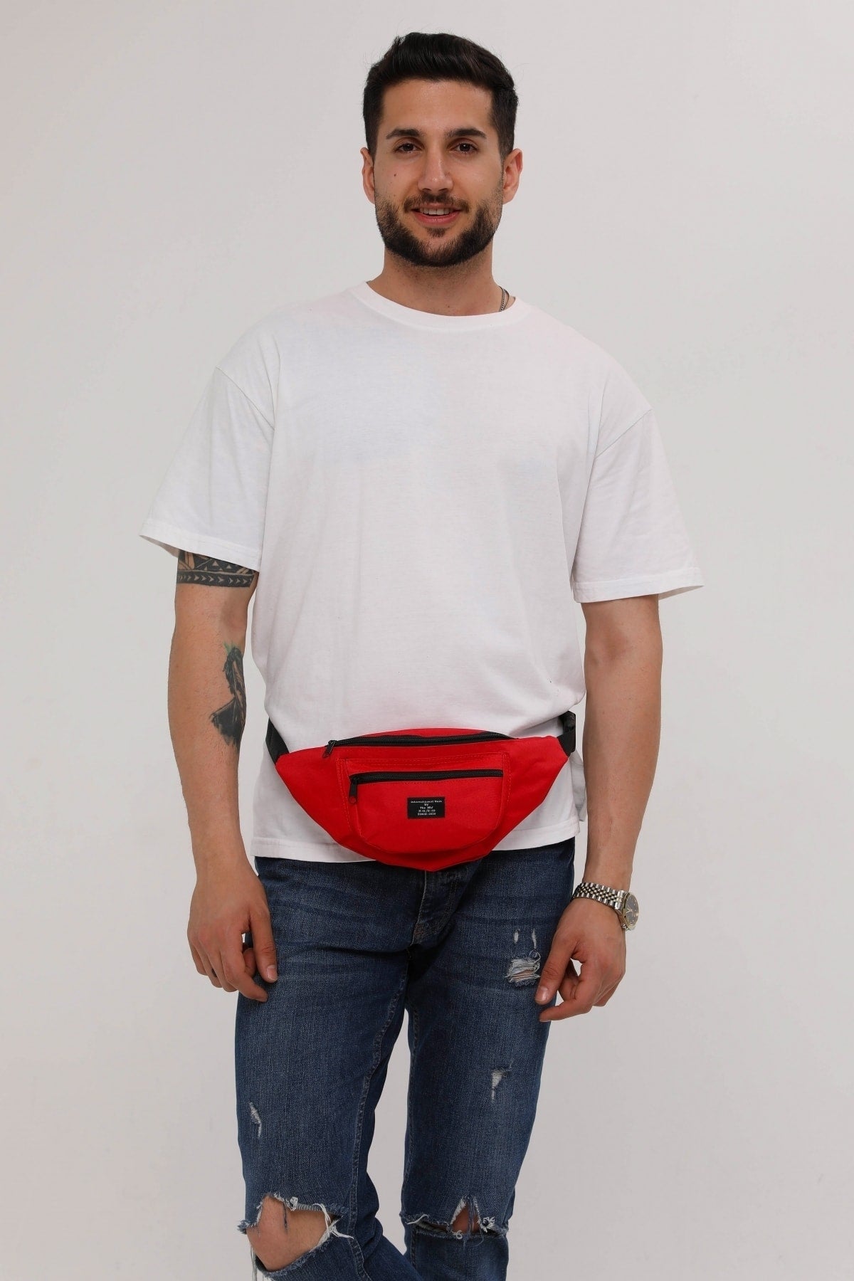 Unisex Red 2-Compartment Shoulder And Waist Bag