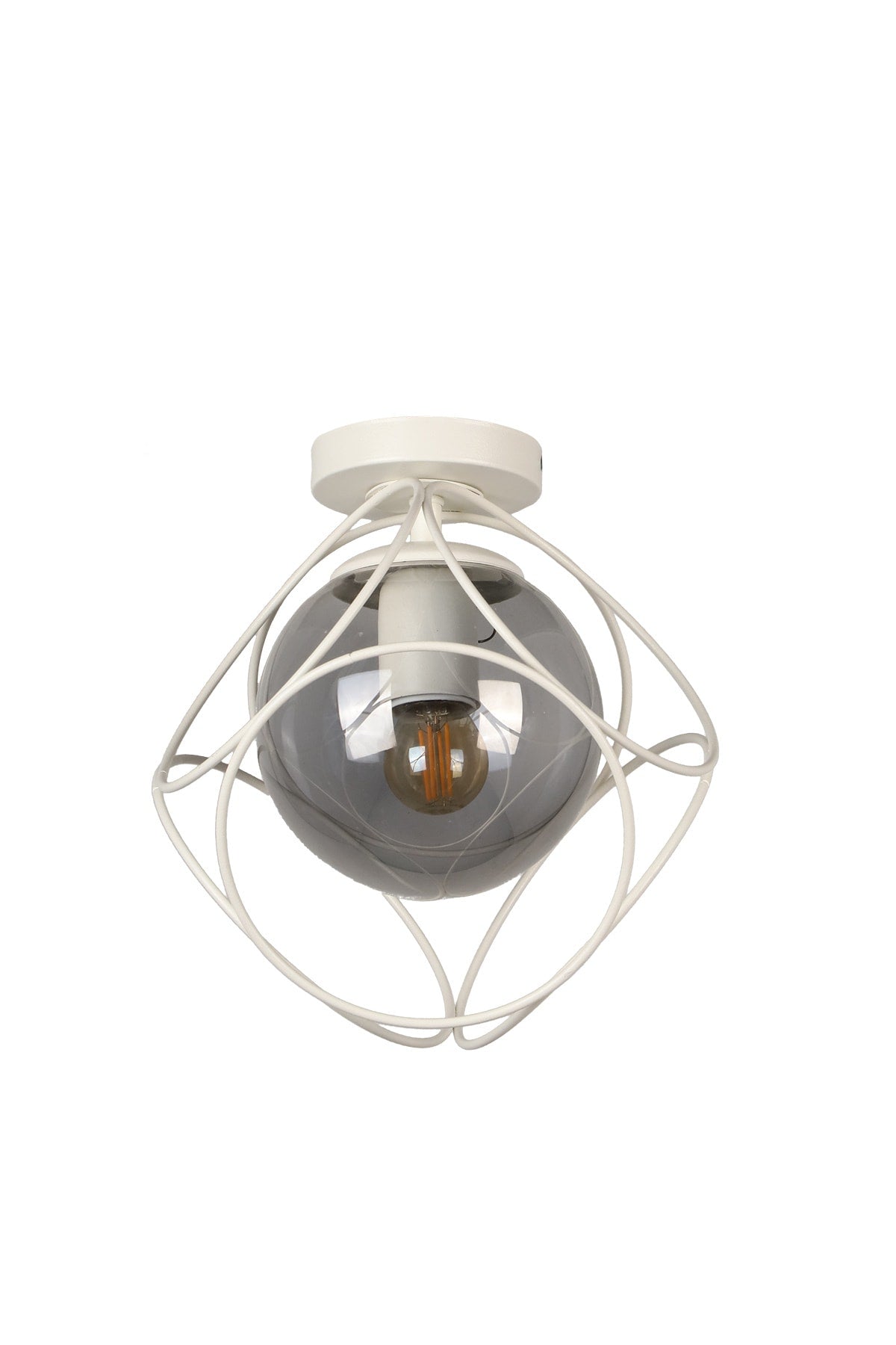 Suna Single White-Smoked Glass Ceiling Mount Chandelier