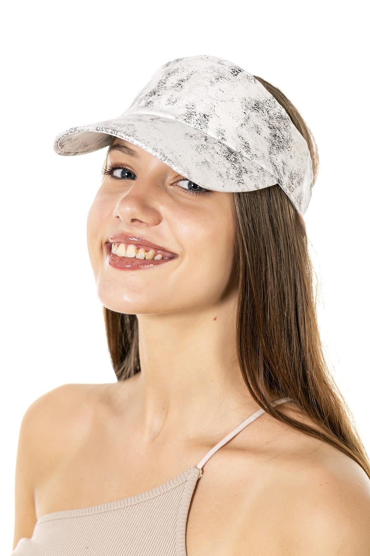 14127 Black and White Patterned Visor & Tennis Hat