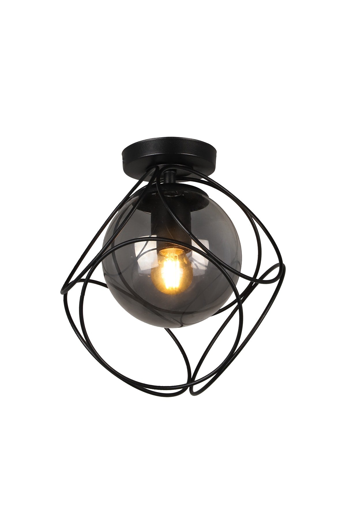 Suna Single Black-Smoked Glass Ceiling Mount Chandelier