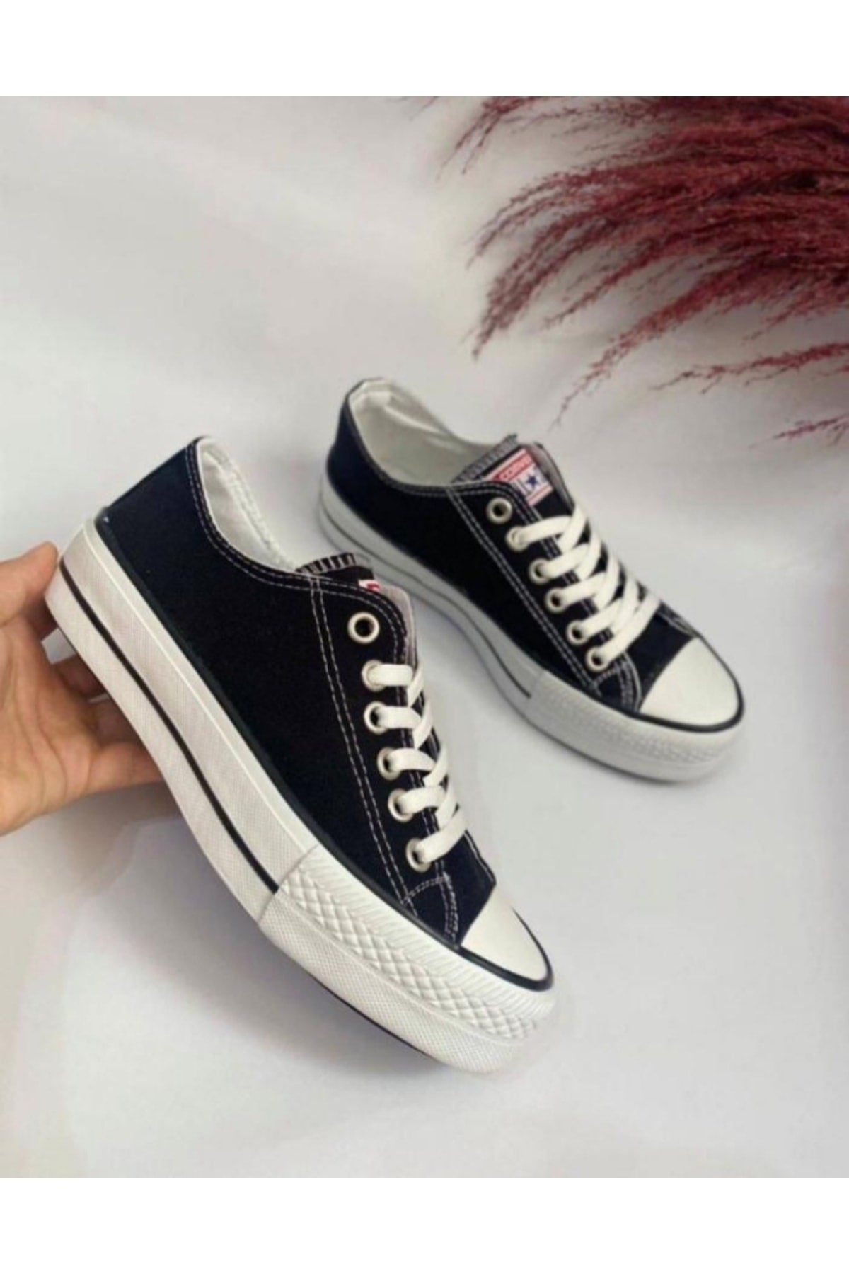 Black Unisex Short Linen Canvas Converse Shoes