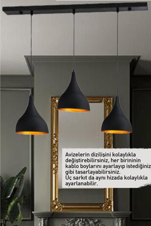 Triple Long Black Chandelier Pendant Lamp Living Room Desktop Kitchen Living Room Hotel Chandelier Models