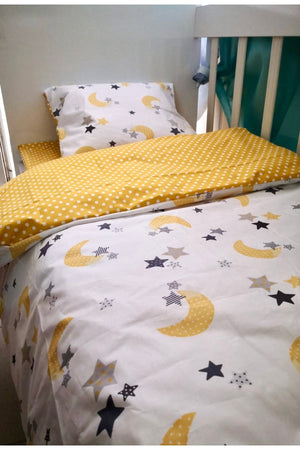Baby Kids Duvet Cover Set 70X110 For Park Crib Yellow Moon Star Yellow Polka Dot