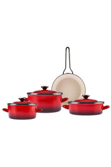 Pietra 7 Piece Enamel Cookware Set Red