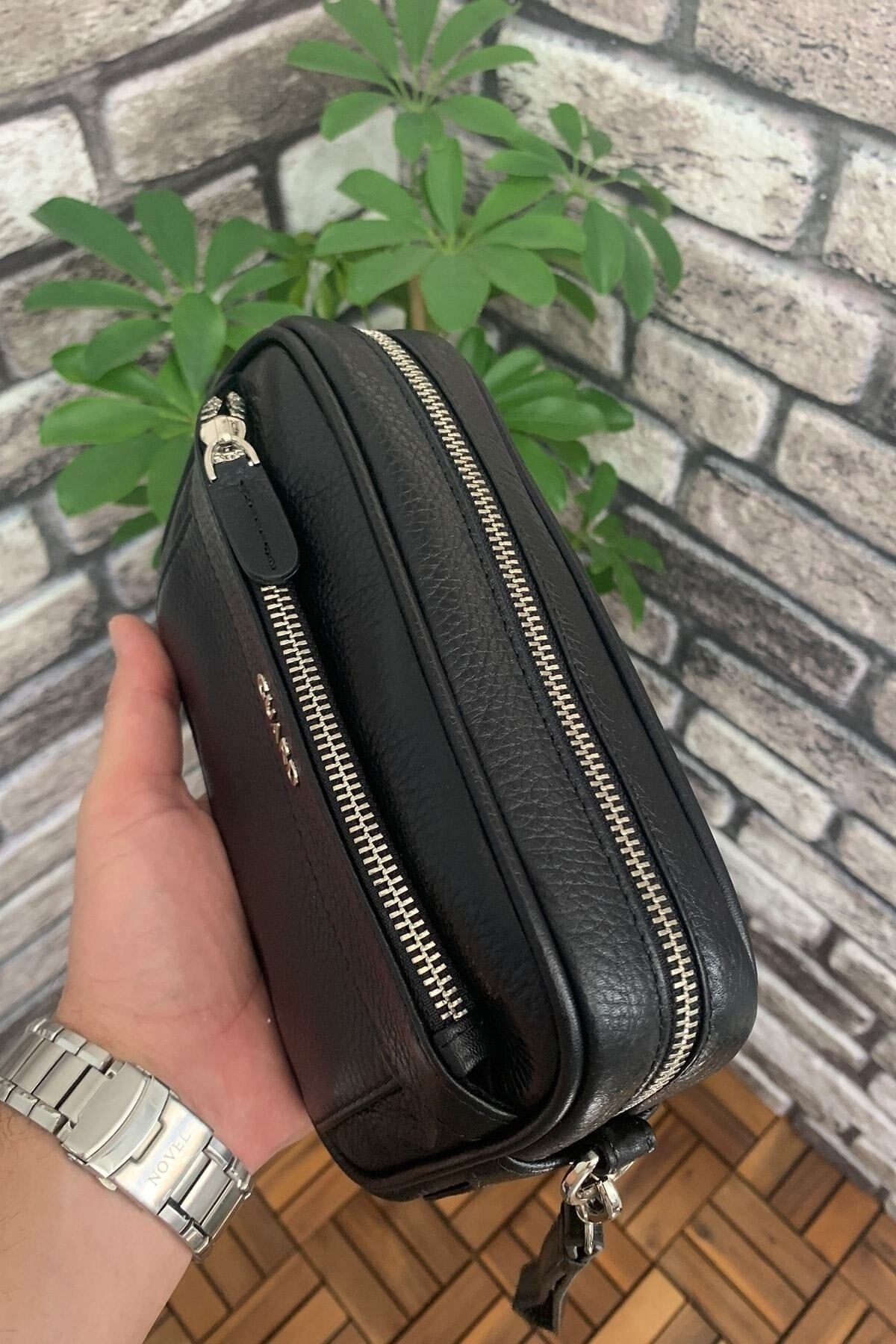 Black Leather Password Handbag