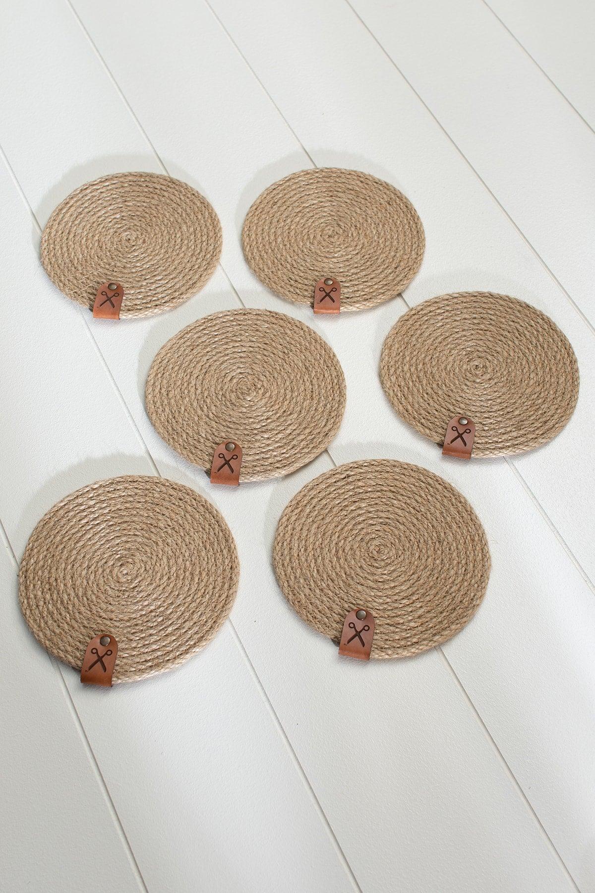 6 Pieces 13cm Natural Jute Straw Weave Coaster Presentation Set - Swordslife