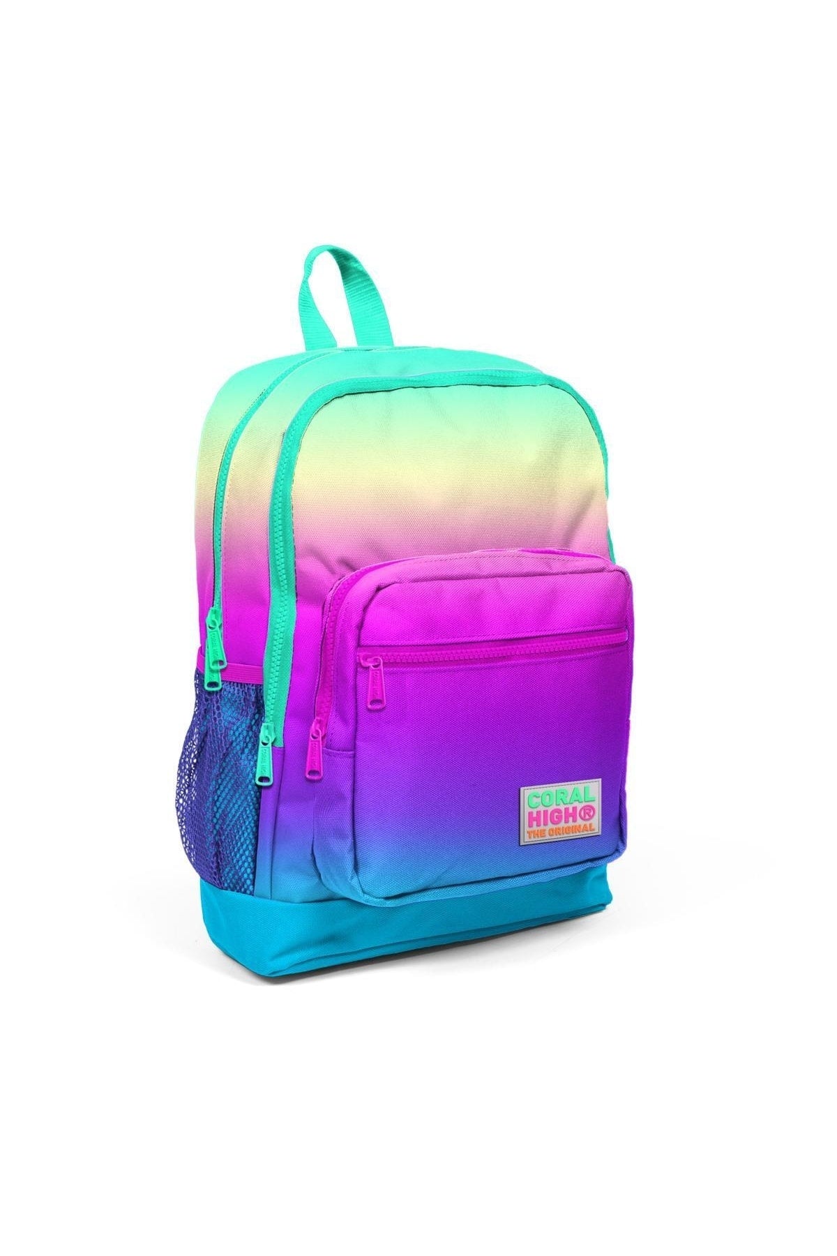 Color Transition Rainbow 4 Compartment School Bag, Pencil Holder, Lunch Box Set of 3 Primary School Bag