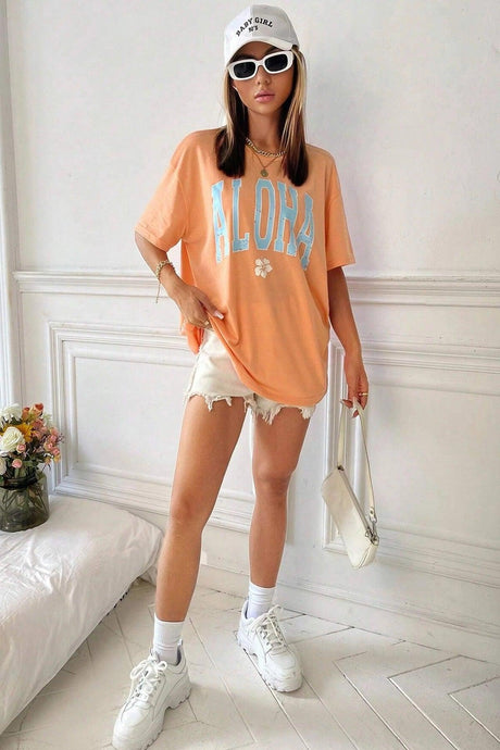 Women's Papaya Aloha Printed Oversize T-shirt - Swordslife
