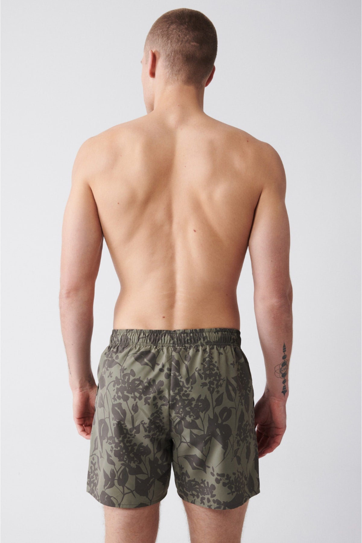 Men'S Khaki Quick Dry Printed Standard Size Swimwear Marine Shorts E003802
