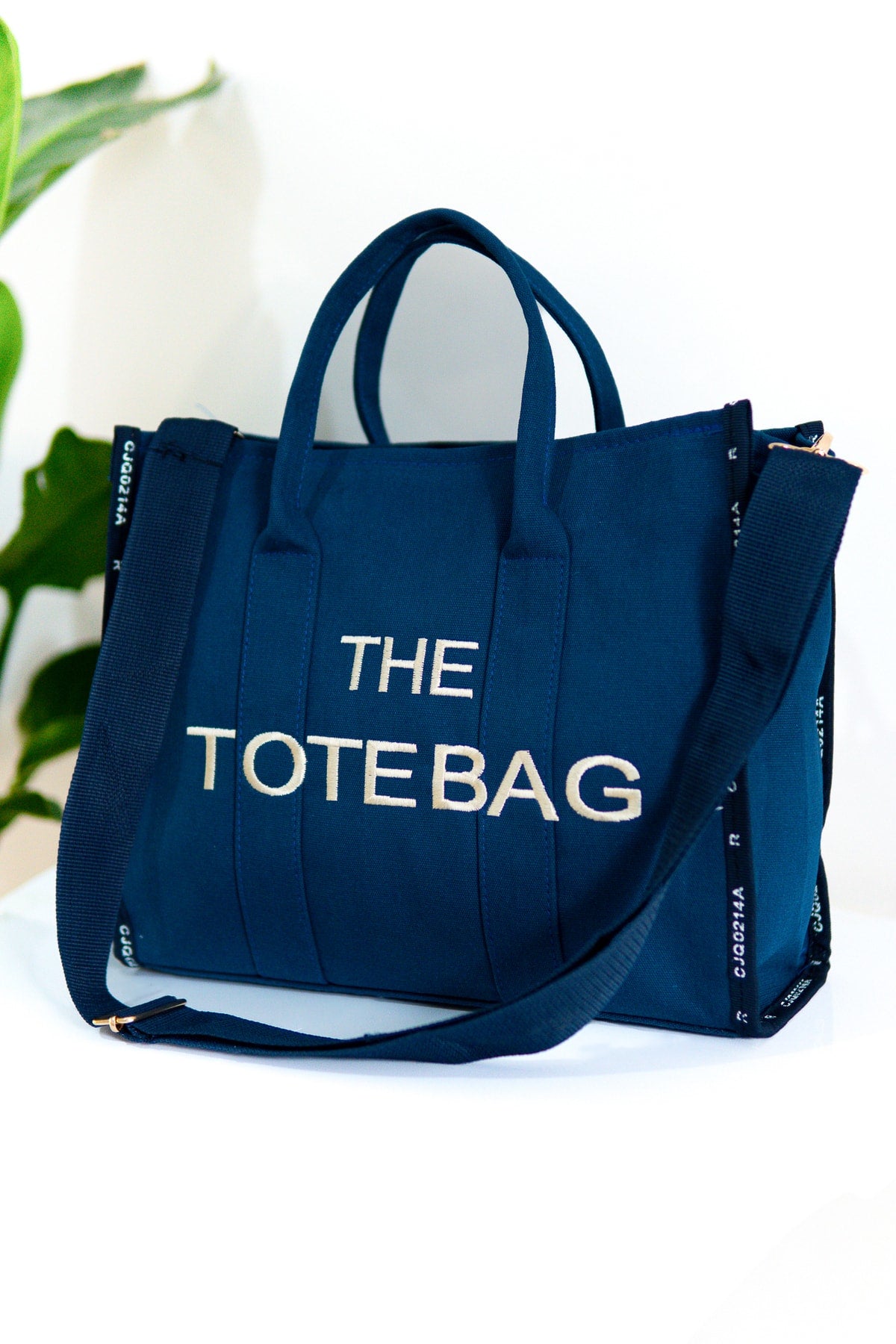 Women'S Navy Blue Tote Bag Canvas Long Strap Bag Hand And Shoulder Bag