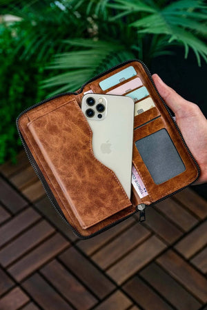 Unisex Vegan Leather Card Holder Wallet With Phone Compartment Xclub Model