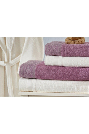 Family Lace Purple & Cream Family Bathrobe Set 6 Pieces Dowry Women Men Bathrobe Bath Towel Set - Swordslife