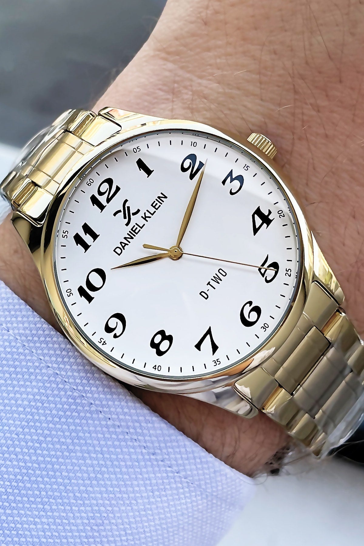 Men'S Wristwatch 3 Atm Waterproof Gold Color Steel Band + Wristband Dke2056C1