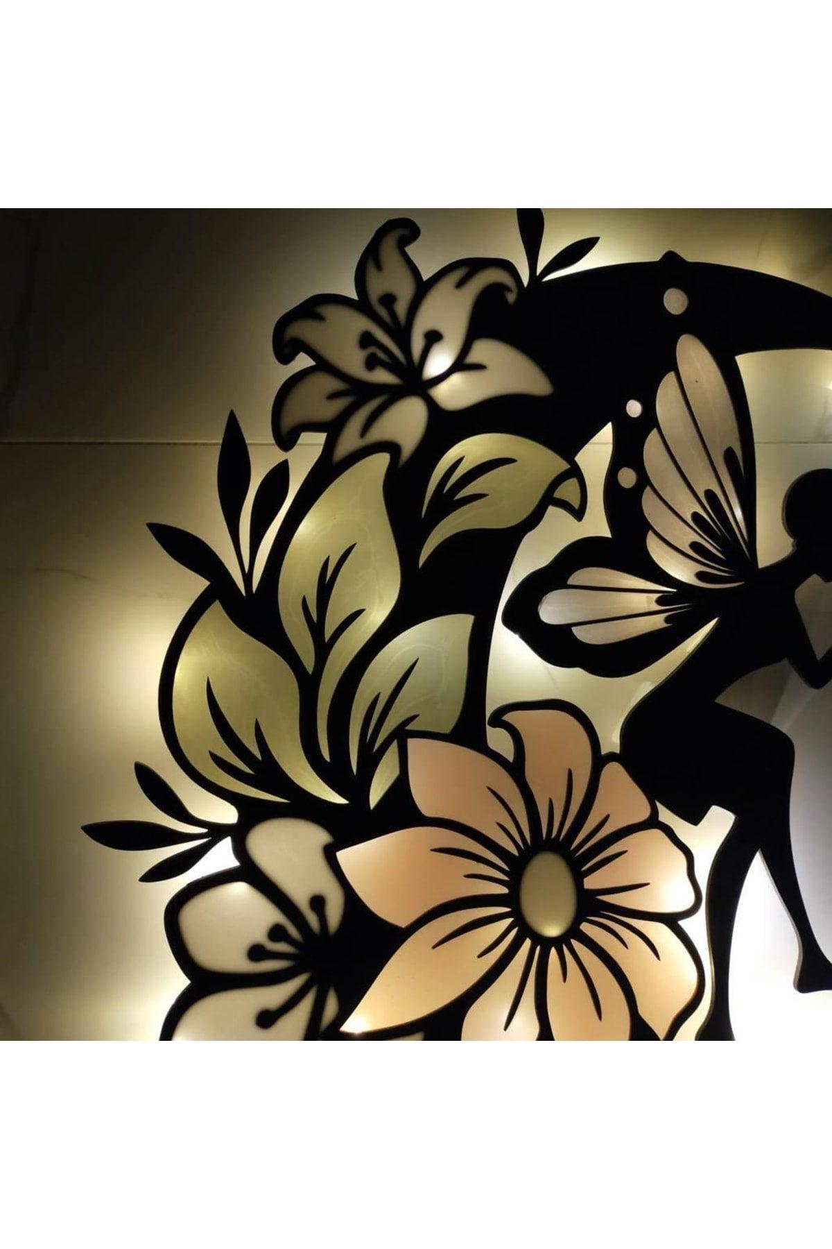 Epoxy Wooden Flower Moon Fairy Figure Wall Decor Night Lamp 68 Cm - Swordslife