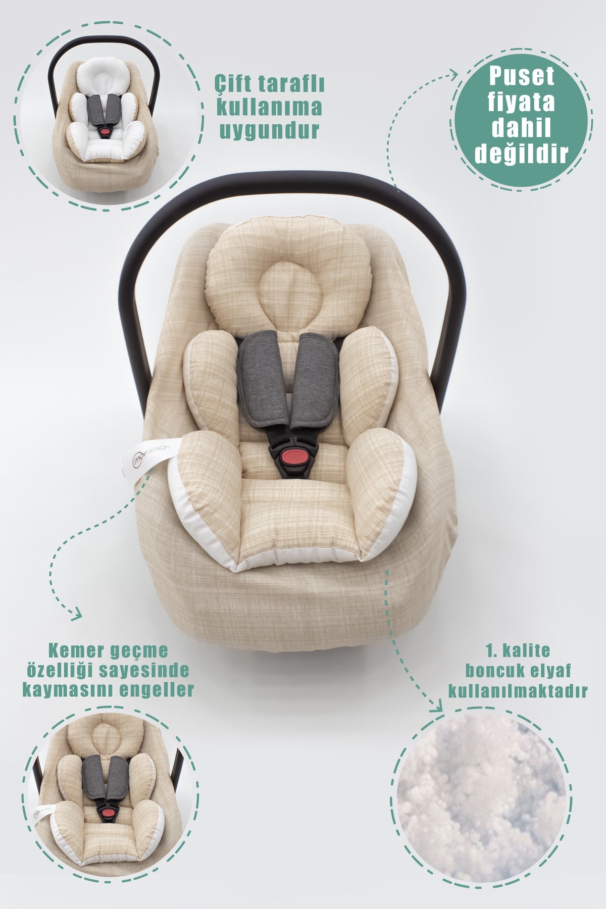 Orthopedic Lumbar Supported Baby Stroller Cushion, Cover And Sheet Set Of 3, Rainbow Series, Cream Color
