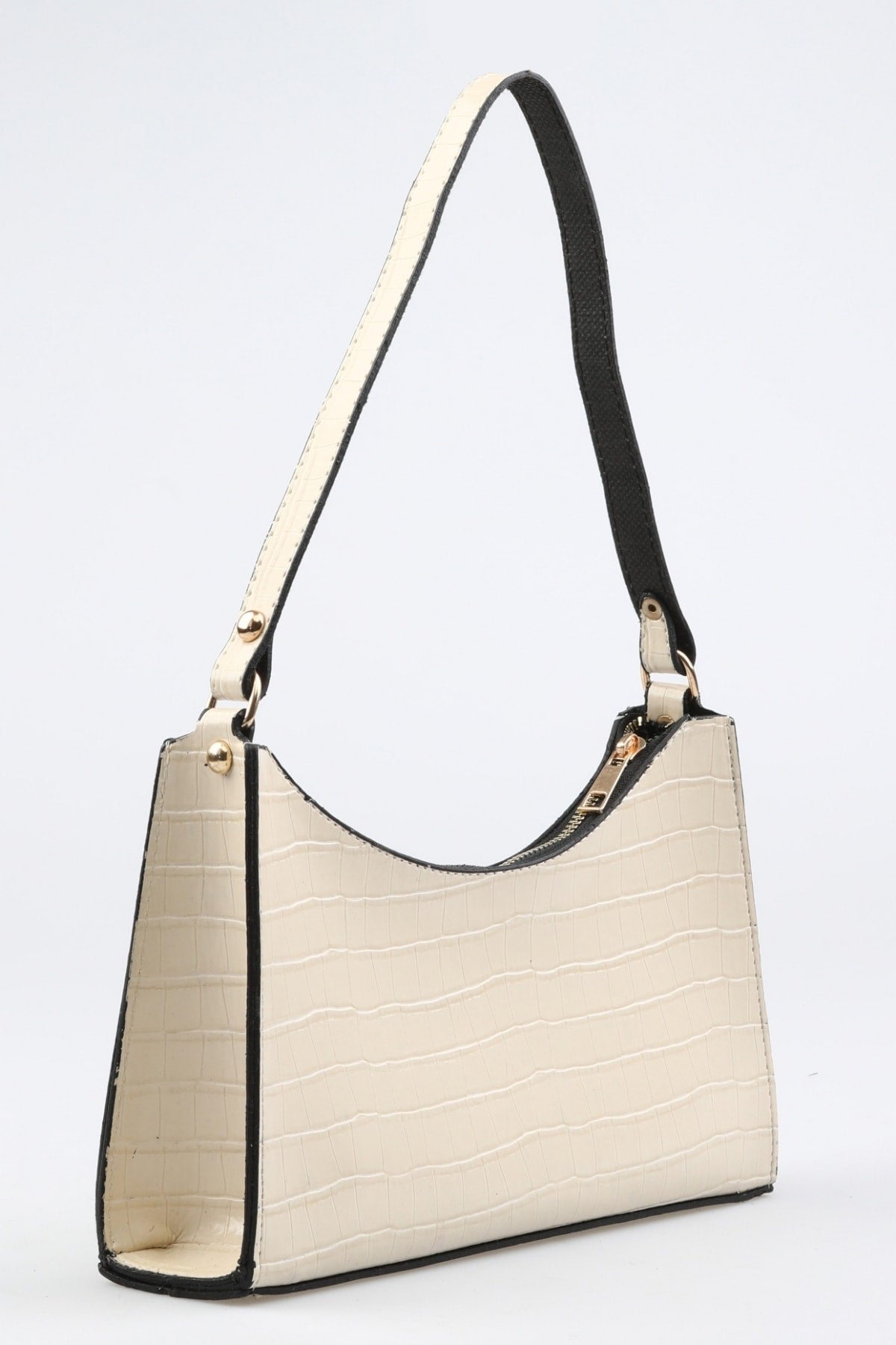 Cream Color Crocodile Patterned Baguette Baguette Hand And Shoulder Bag Gc009011K