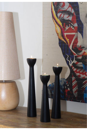 Wooden Black Tealight Candle Holder Candlestick Decorative Home Office Gift Set of 3 Natural (BLACK) - Swordslife